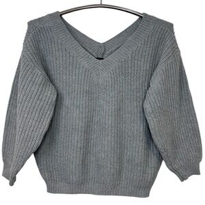 Zaful Women’s Grayish Blue Chunky Knit V-Neck Sweater Size S